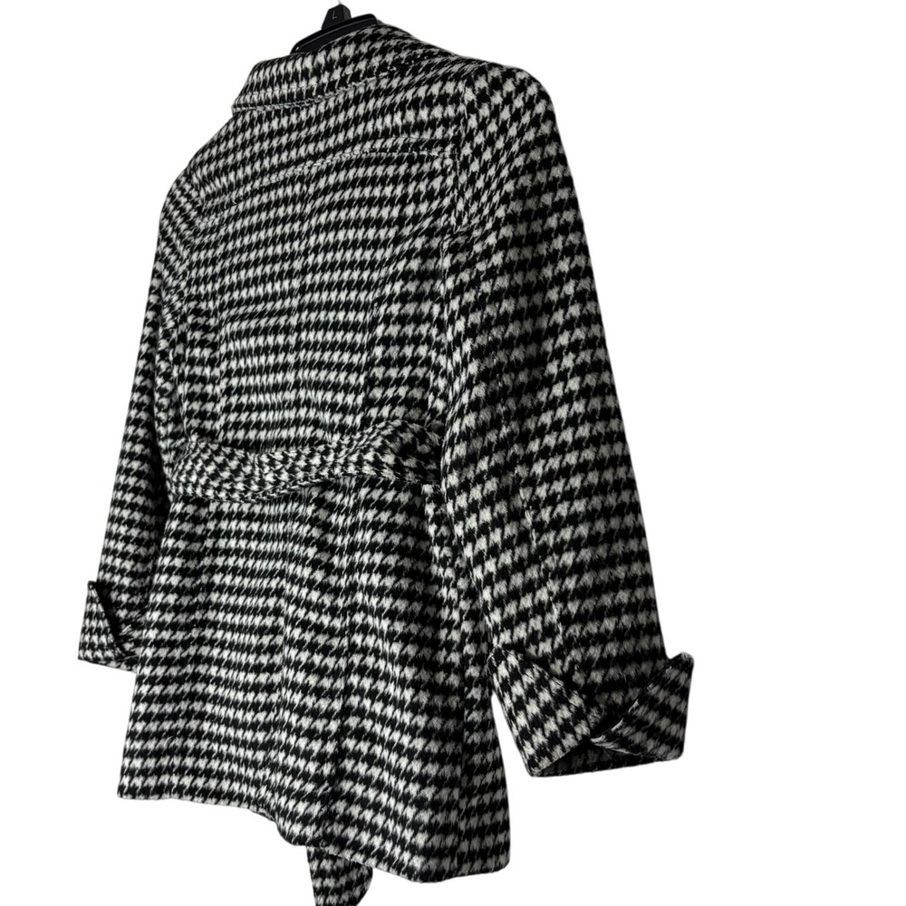 JouJou Houndstooth Wool Blend Belted Pea Coat Kids Black White Patterned - Picture 7 of 9
